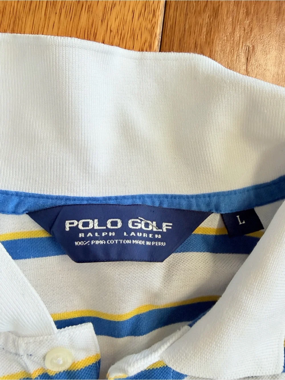 Polo Golf Ralph Lauren Striped Polo Shirt Men's L Pima Cotton Blue Yellow